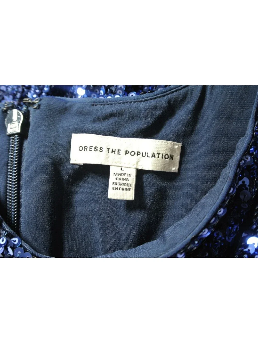 NEW, Dress the Population Sloane Dress in Blue Sz L #MD2578
